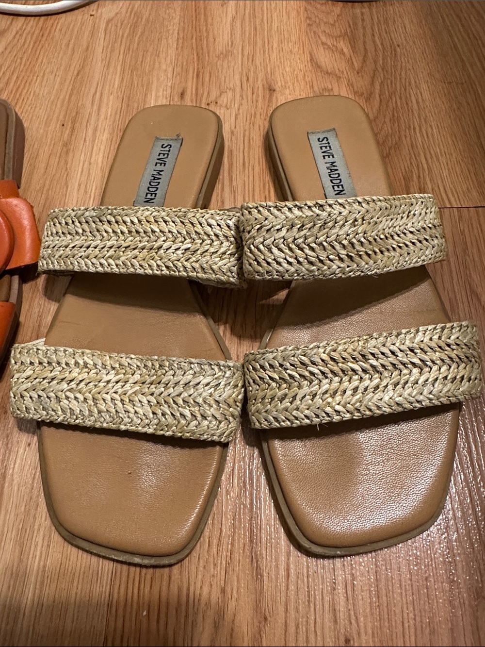 Steve Madden Natural Woven Double-Strap Slide Sandals